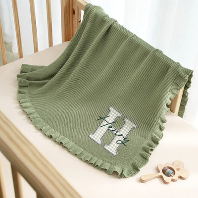 Embroidered Checker Applique Green Baby Blanket