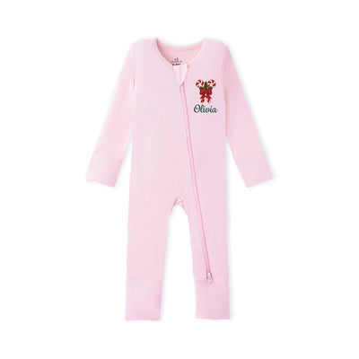 Embroidered Candy Cane Xmas Baby Pajamas