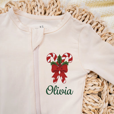 Embroidered Candy Cane Xmas Baby Pajamas