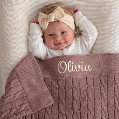 Embroidered Custom Name Cable Baby Blanket