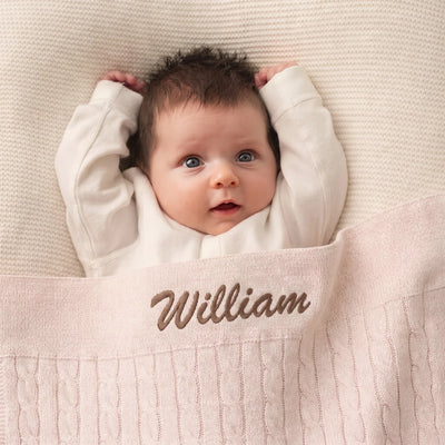 Embroidered Custom Name Cable Baby Blanket