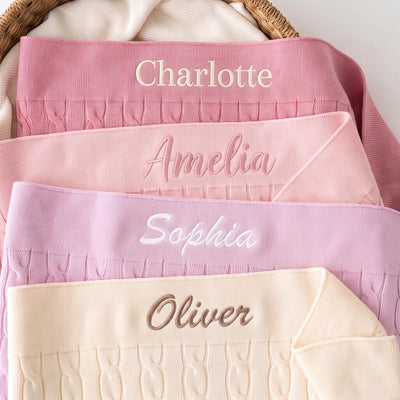 Embroidered Custom Name Cable Baby Blanket