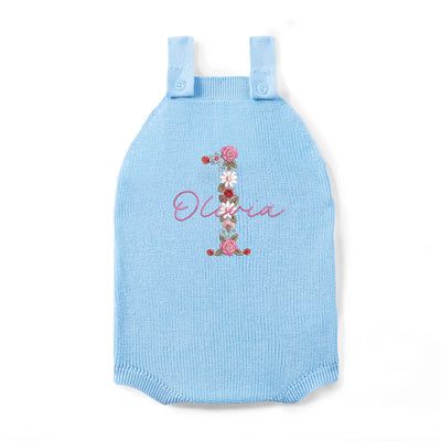 Embroidered First Birthday Floral Baby Strap Romper