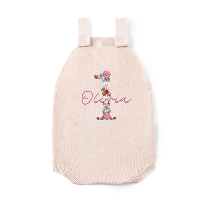 Embroidered First Birthday Floral Baby Strap Romper