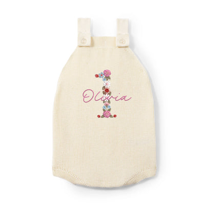 Embroidered First Birthday Floral Baby Strap Romper