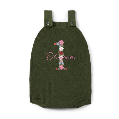 Embroidered First Birthday Floral Baby Strap Romper