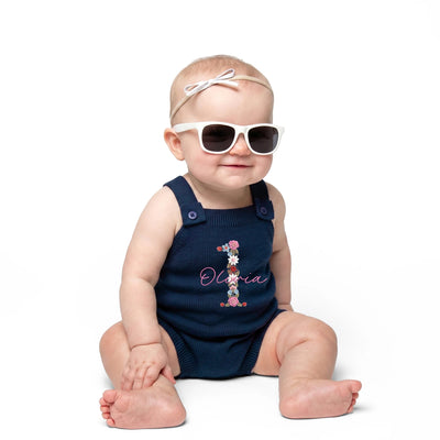 Embroidered First Birthday Floral Baby Strap Romper