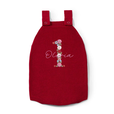 Embroidered First Birthday Floral Baby Strap Romper