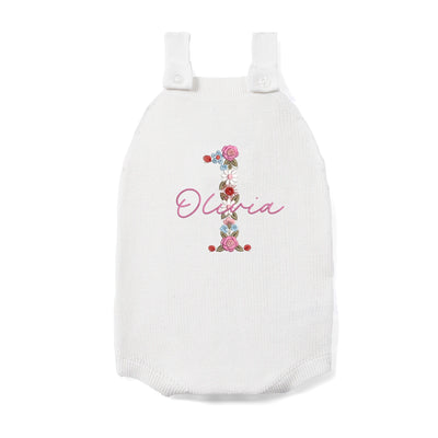 Embroidered First Birthday Floral Baby Strap Romper