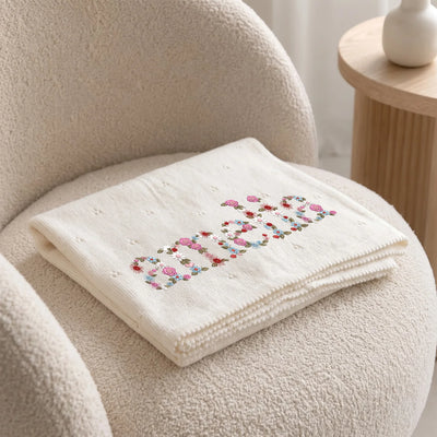 Embroidered Floral Name Baby Pointelle Blanket