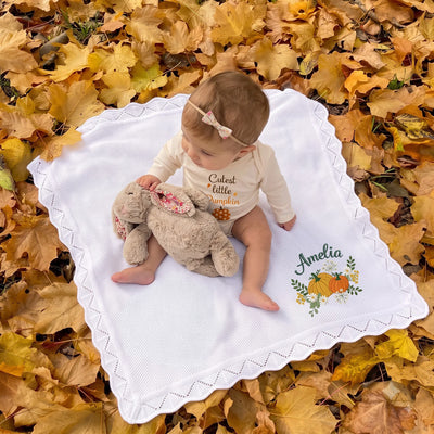 Embroidered Floral Pumpkin Baby Blanket