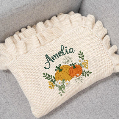 Embroidered Floral Pumpkin Baby Blanket