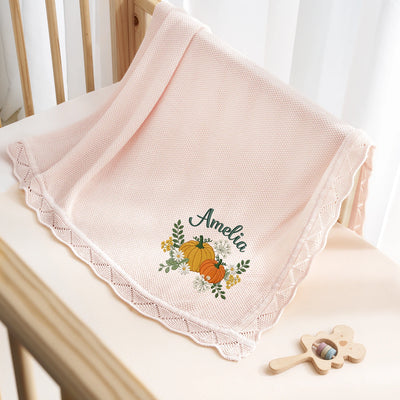 Embroidered Floral Pumpkin Baby Blanket