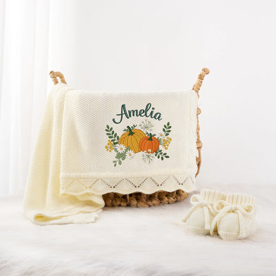 Embroidered Floral Pumpkin Baby Blanket