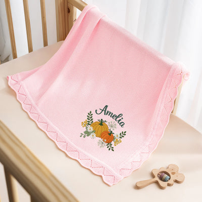 Embroidered Floral Pumpkin Baby Blanket