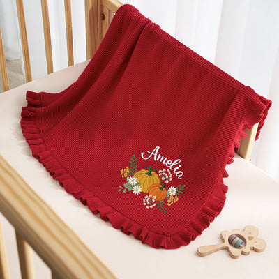 Embroidered Floral Pumpkin Baby Blanket