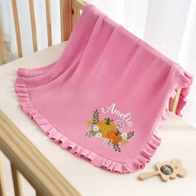 Embroidered Floral Pumpkin Baby Blanket