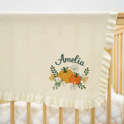 Embroidered Floral Pumpkin Baby Blanket
