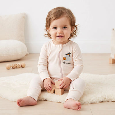 Embroidered Ghost Witch Baby Footie