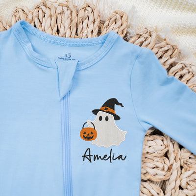 Embroidered Ghost Witch Baby Footie