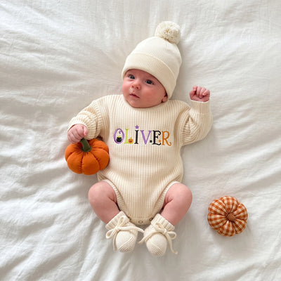 Embroidered Halloween Name Baby Romper