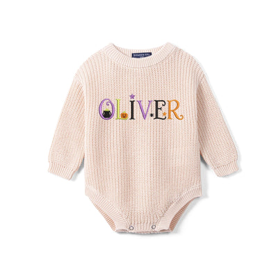 Embroidered Halloween Name Baby Romper