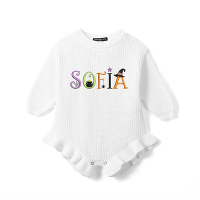 Embroidered Halloween Name Baby Romper