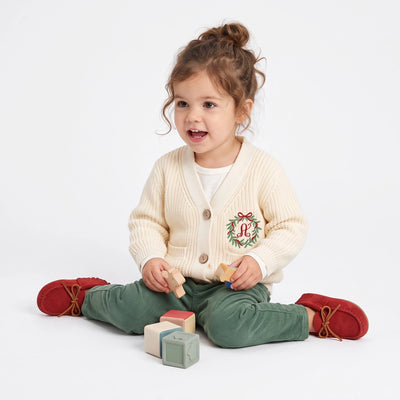 Embroidered Initial Christmas Baby Cardigan