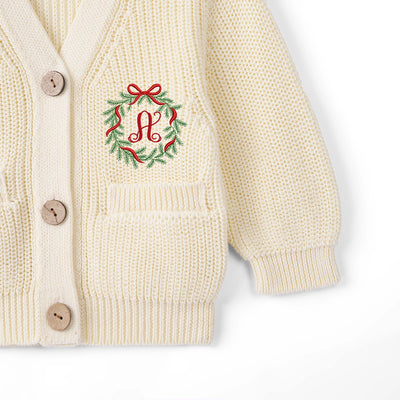 Embroidered Initial Christmas Baby Cardigan