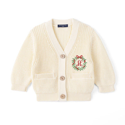 Embroidered Initial Christmas Baby Cardigan