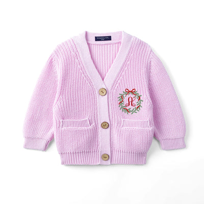 Embroidered Initial Christmas Baby Cardigan