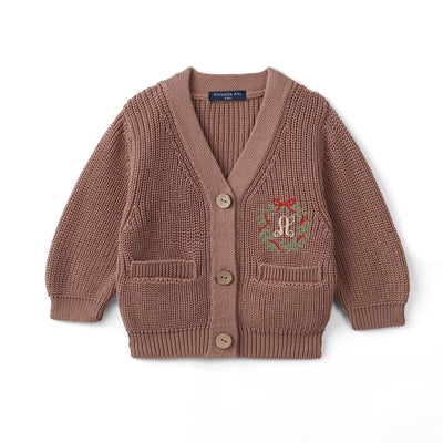 Embroidered Initial Christmas Baby Cardigan