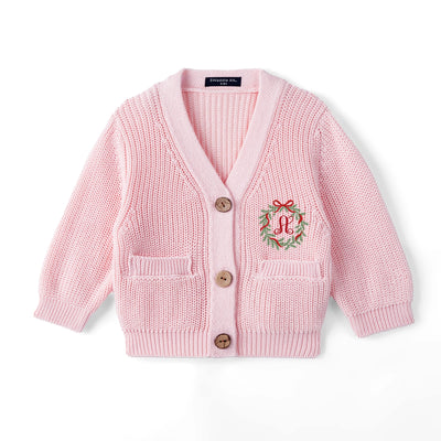 Embroidered Initial Christmas Baby Cardigan