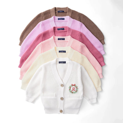 Embroidered Initial Christmas Baby Cardigan