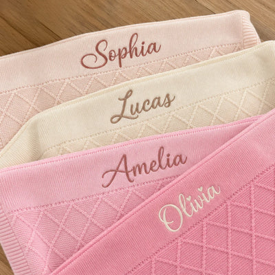 Embroidered Name Diamond Stitch Baby Blanket