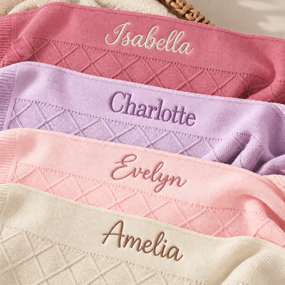 Embroidered Name Diamond Stitch Baby Blanket