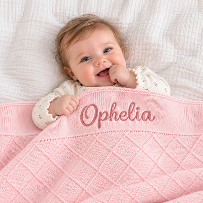 Embroidered Name Diamond Stitch Baby Blanket
