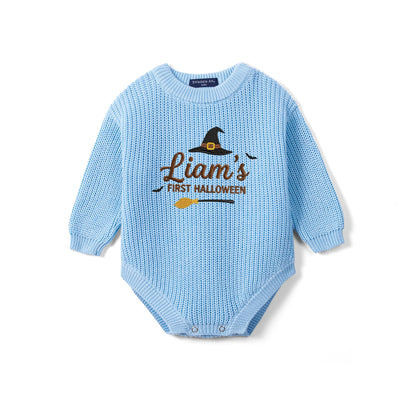 Embroidered Name First Halloween Baby Romper