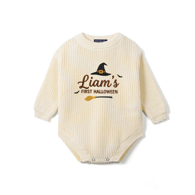 Embroidered Name First Halloween Baby Romper