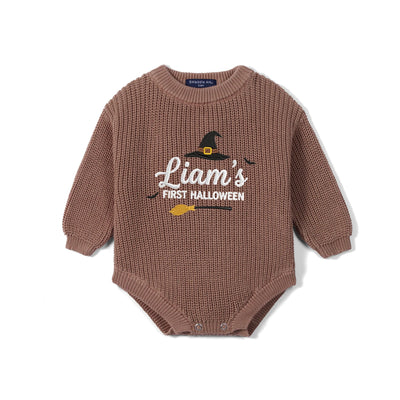 Embroidered Name First Halloween Baby Romper