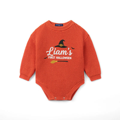 Embroidered Name First Halloween Baby Romper