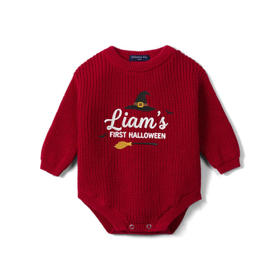 Embroidered Name First Halloween Baby Romper