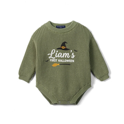 Embroidered Name First Halloween Baby Romper