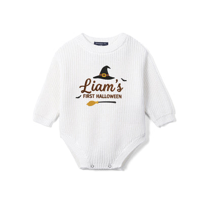 Embroidered Name First Halloween Baby Romper