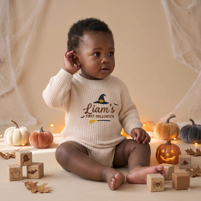 Embroidered Name First Halloween Baby Romper