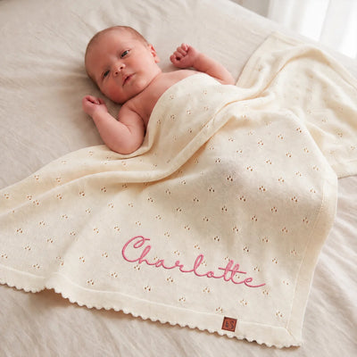 Embroidered Name Pointelle Baby Knit Blanket