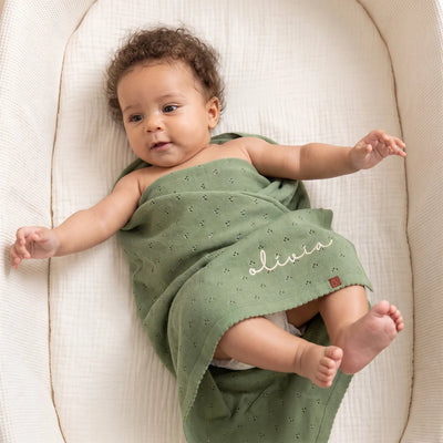 Embroidered Name Pointelle Baby Knit Blanket