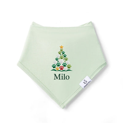 Embroidered Paw Print Christmas Tree Baby Bibs