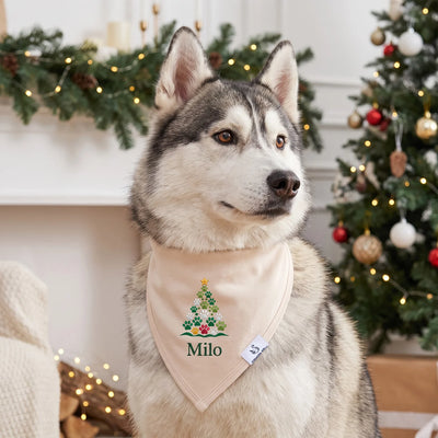 Embroidered Paw Print Christmas Tree Baby Bibs