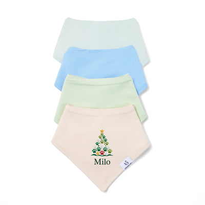Embroidered Paw Print Christmas Tree Baby Bibs